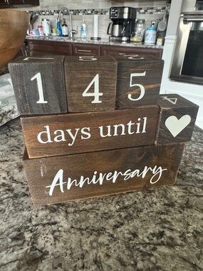 Wooden Anniversary or Wedding Countdown Blocks - Brown with White Text